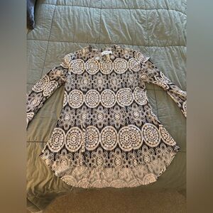 Joseph Ribkoff White Lace Mandarin Collar Blouse